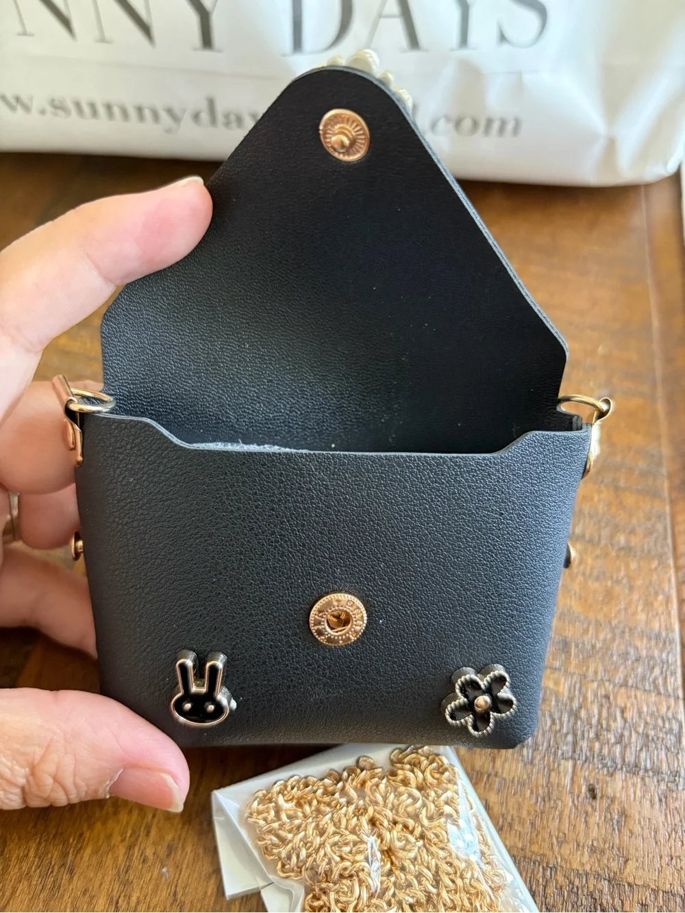 Black Jeweled Mini Crossbody Bag with Gold Chain